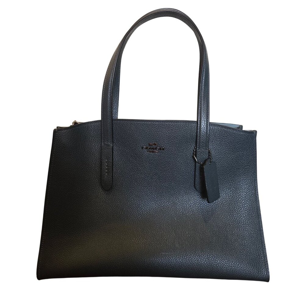 COACH Charlie Carryall Polished Pebble Leather Charcoal/Midnight Navy Handbag